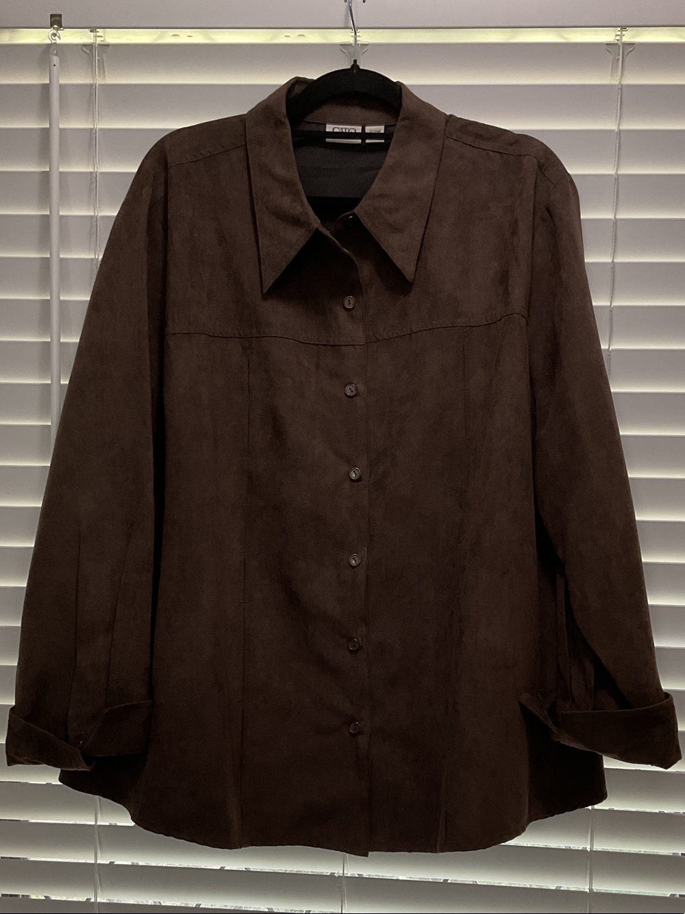 Cato Dark Brown Faux Suede Button-Front Shirt Jacket